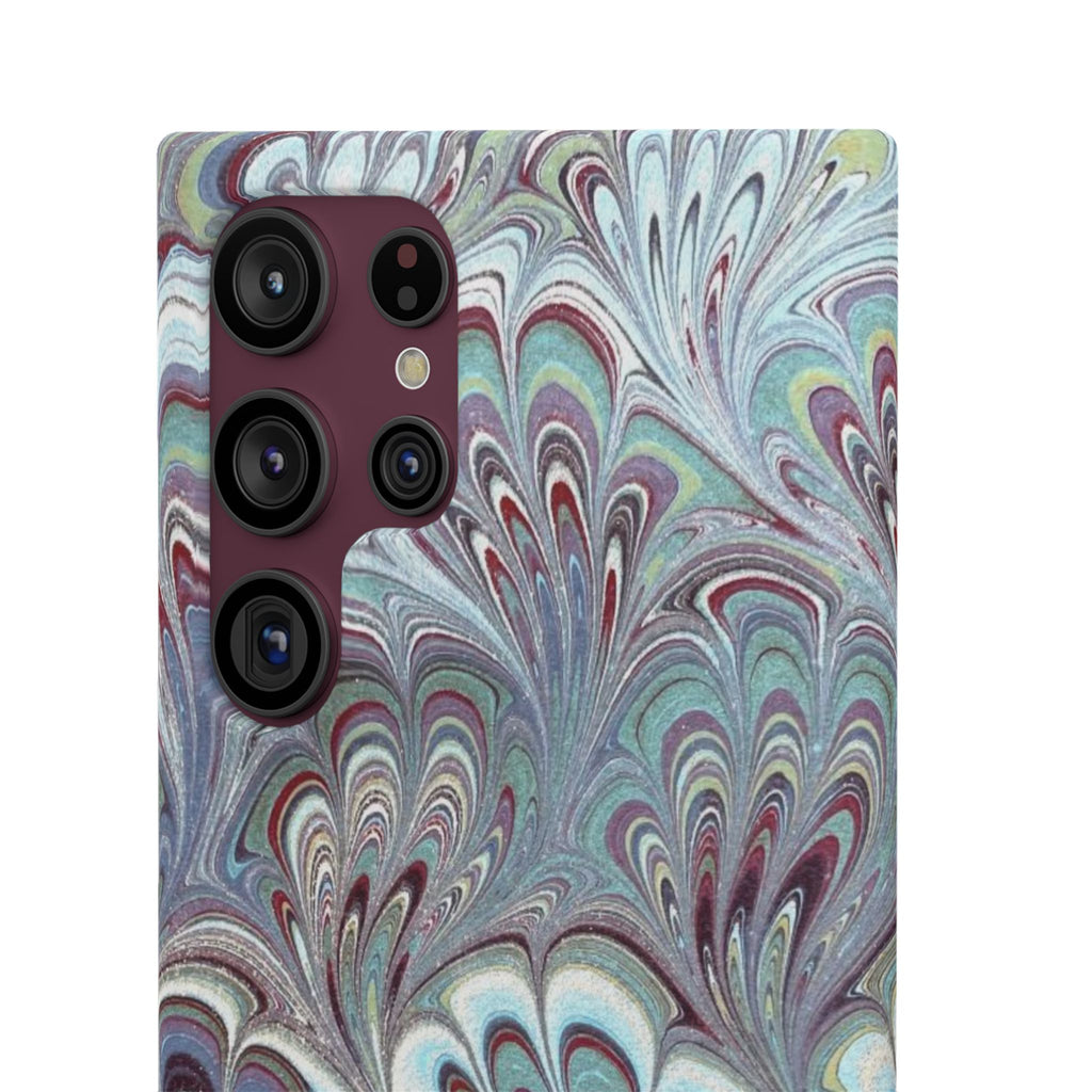 Marbled Feather Blue, White + Burgundy Swirl - Single Layer Slim Phone Case
