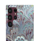 Marbled Feather Blue, White + Burgundy Swirl - Single Layer Slim Phone Case