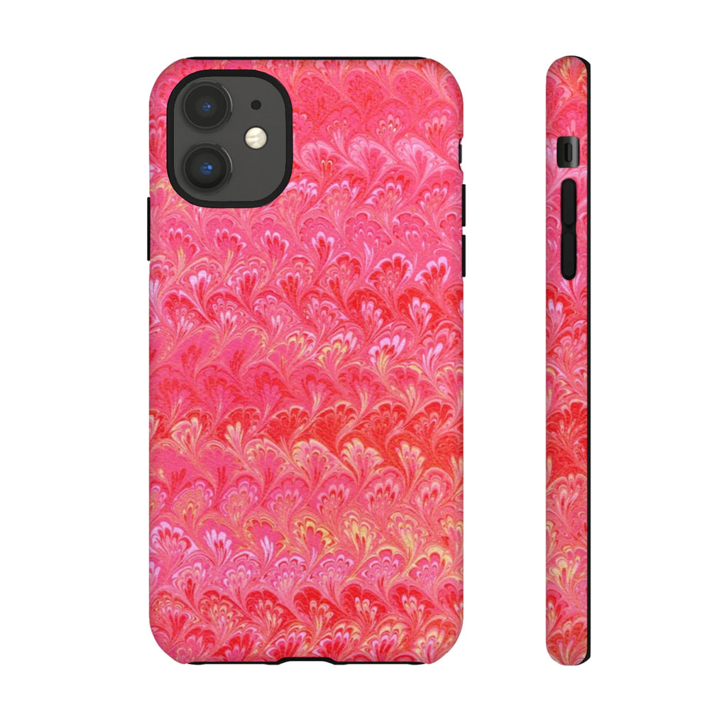 Pink and Gold Marbled Peacock Durable Phone Case - Olive Green and Brown - Matte or Glossy