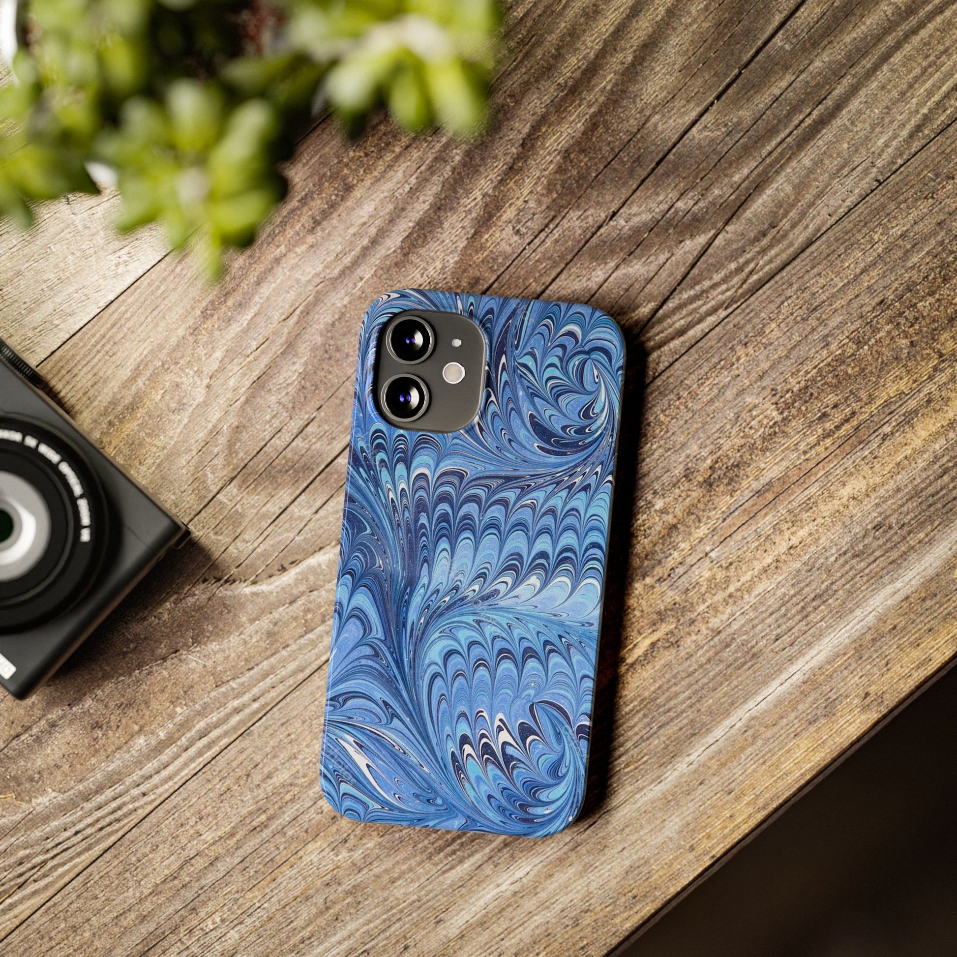 Blue Italian Marbled Design, Green and Blue Pallet, Slim Phone Case