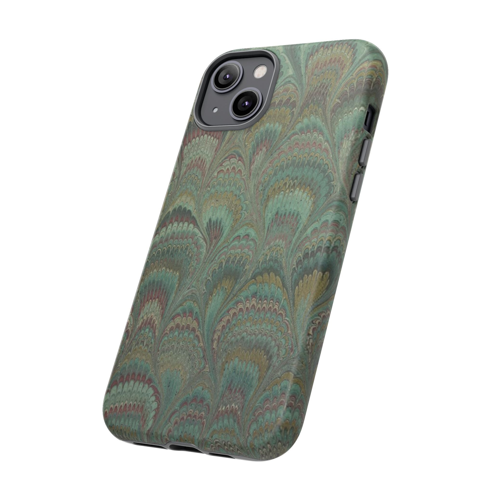Marbled Peacock Durable Phone Case - Olive Green and Brown - Matte or Glossy