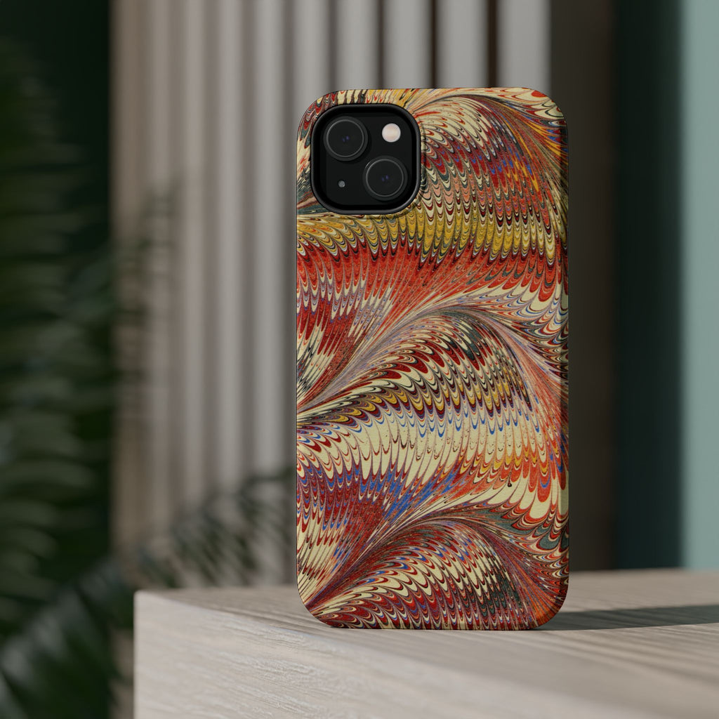 Rust + Gold Italian Marbled Design Magnetic MAG SAFE - Dual Layer Case - Glossy or Matte