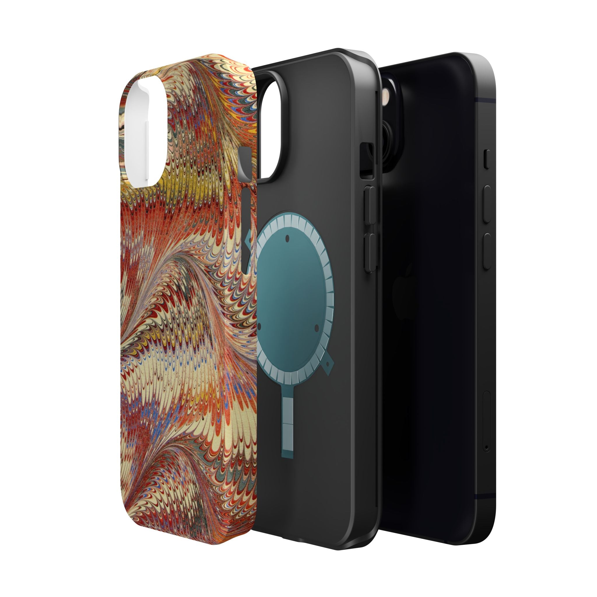 Rust + Gold Italian Marbled Design Magnetic MAG SAFE - Dual Layer Case - Glossy or Matte