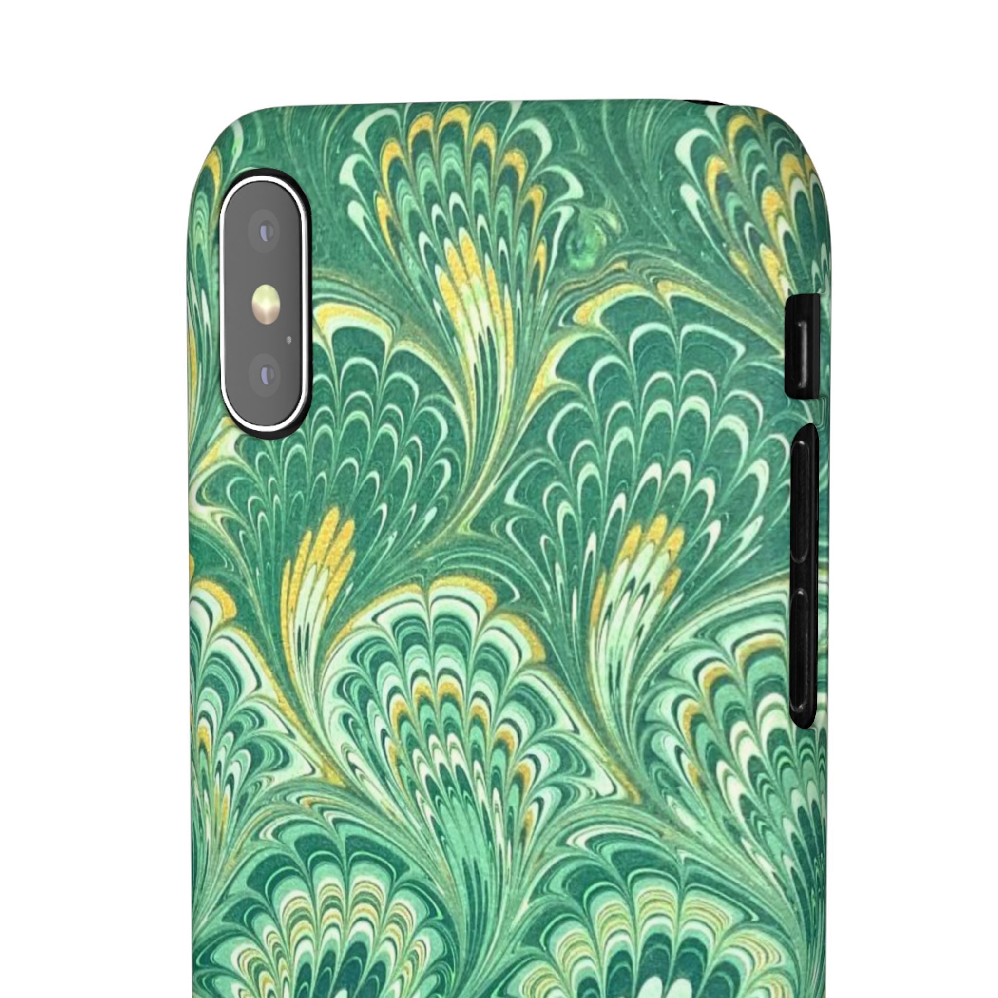 Marbled Feather Green Swirl - Single Layer Slim Phone Case