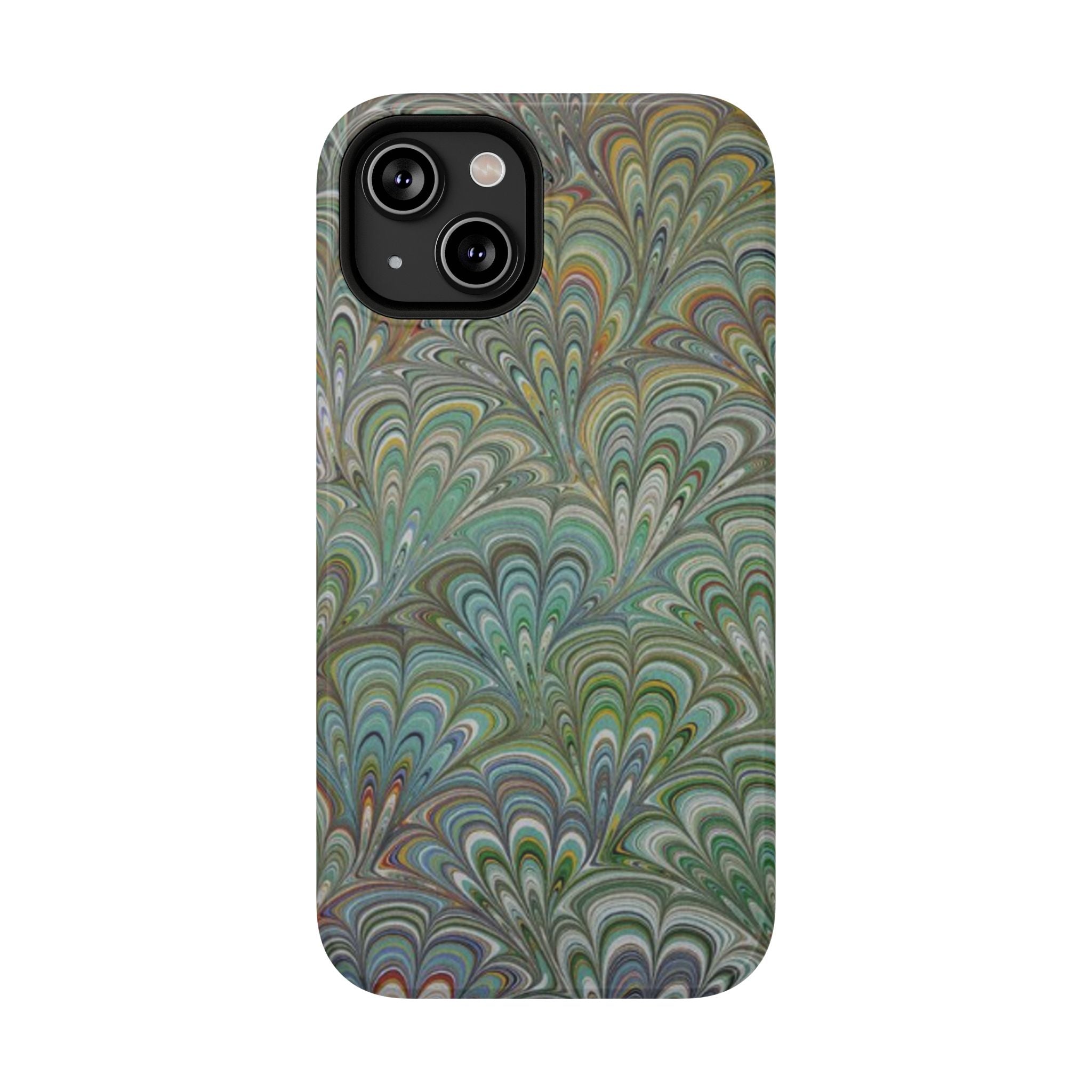 iPhone17 + All Models Phone Cases, Italian Peacock Feather Design, Stylish Impact-Resistant Shell, Protective Cover, Green Peacock Print