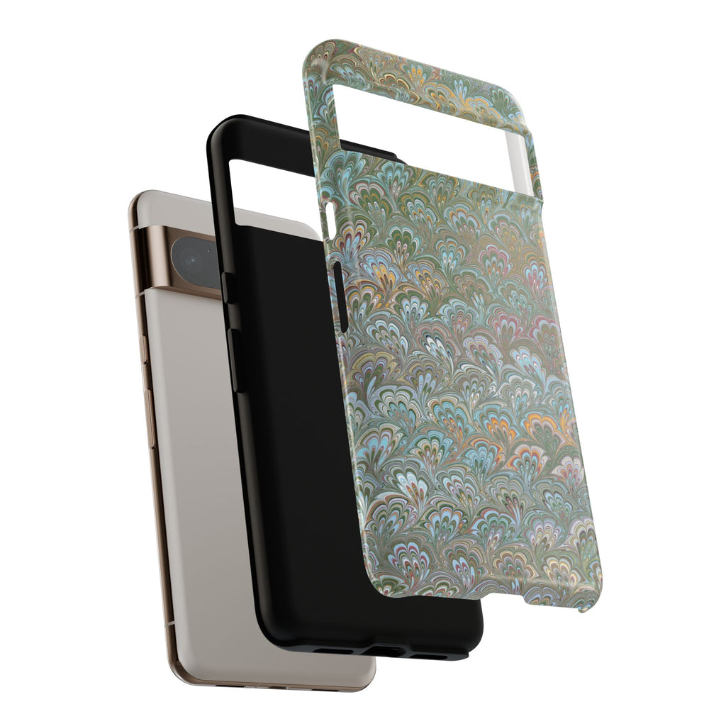 Blue and Green Feather Marbled Phone Case — Dual Layer - Tough Protective Phone Cover