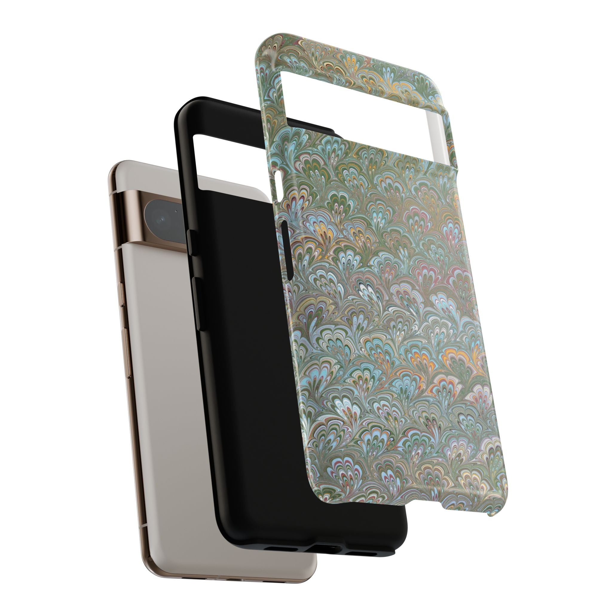 Blue and Green Feather Marbled Phone Case — Dual Layer - Tough Protective Phone Cover