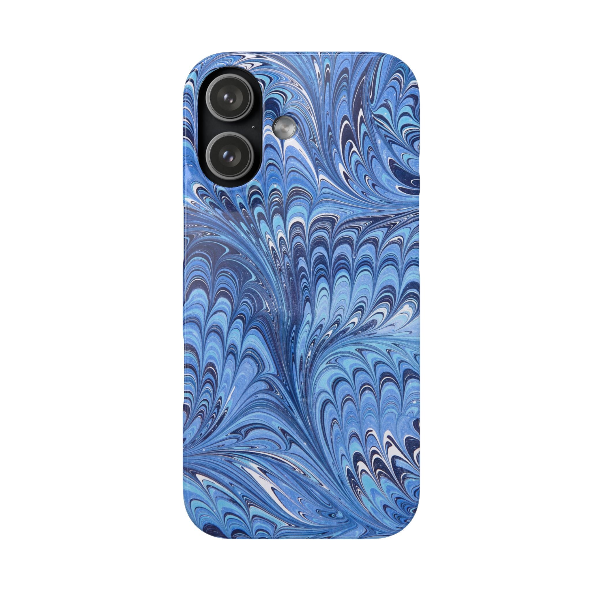 Blue Italian Marble Phone Case – Artistic Swirl iPhone & Samsung Case, Slim, Wireless Charging Compatible
