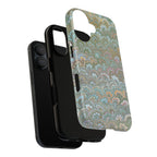 Blue and Green Feather Marbled Phone Case — Dual Layer - Tough Protective Phone Cover