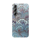 Marbled Feather Blue, White + Burgundy Swirl - Single Layer Slim Phone Case