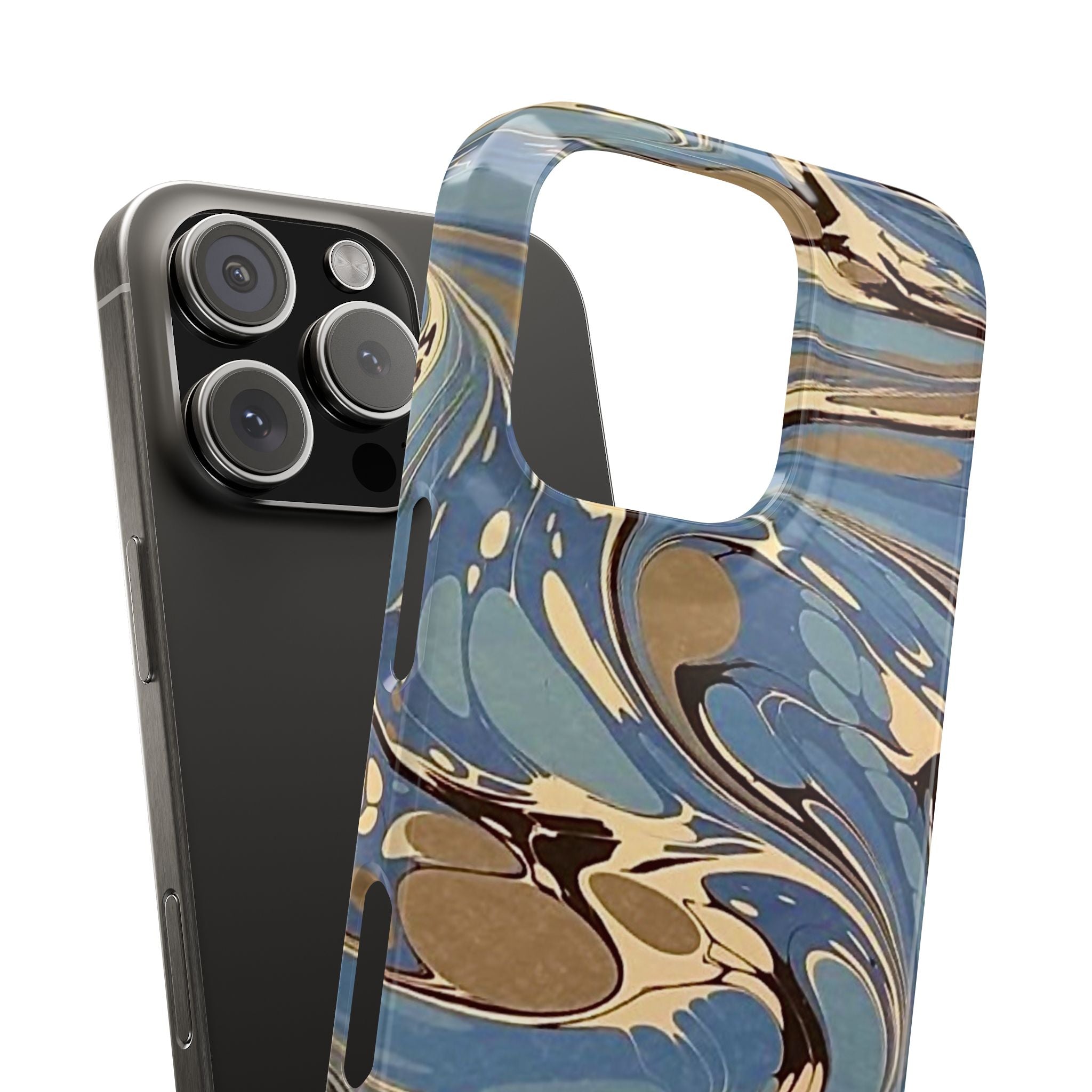 Blue and Beige Marbled Swirl Phone Case - Single Layer Slim Case