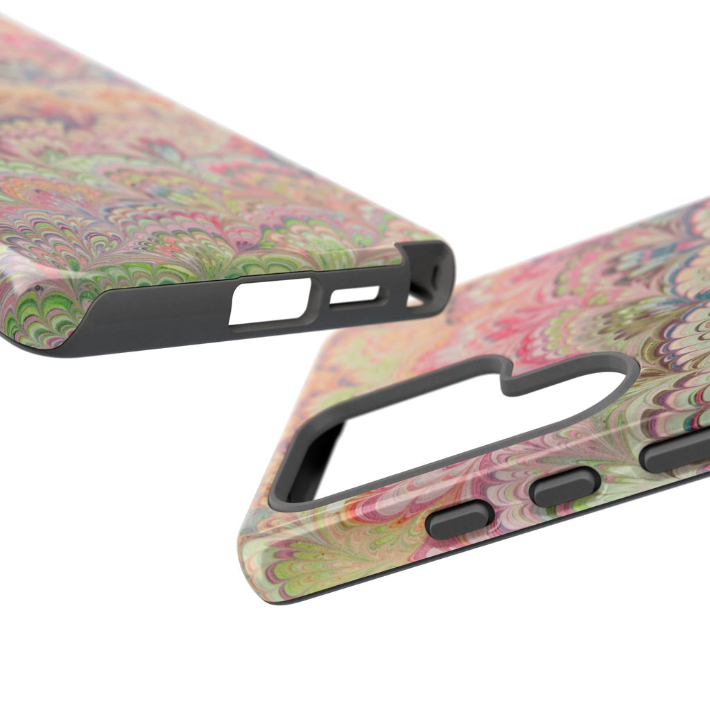Pastel Pink + Green Feather Marbled Phone Case - Dual Layer Phone Cover