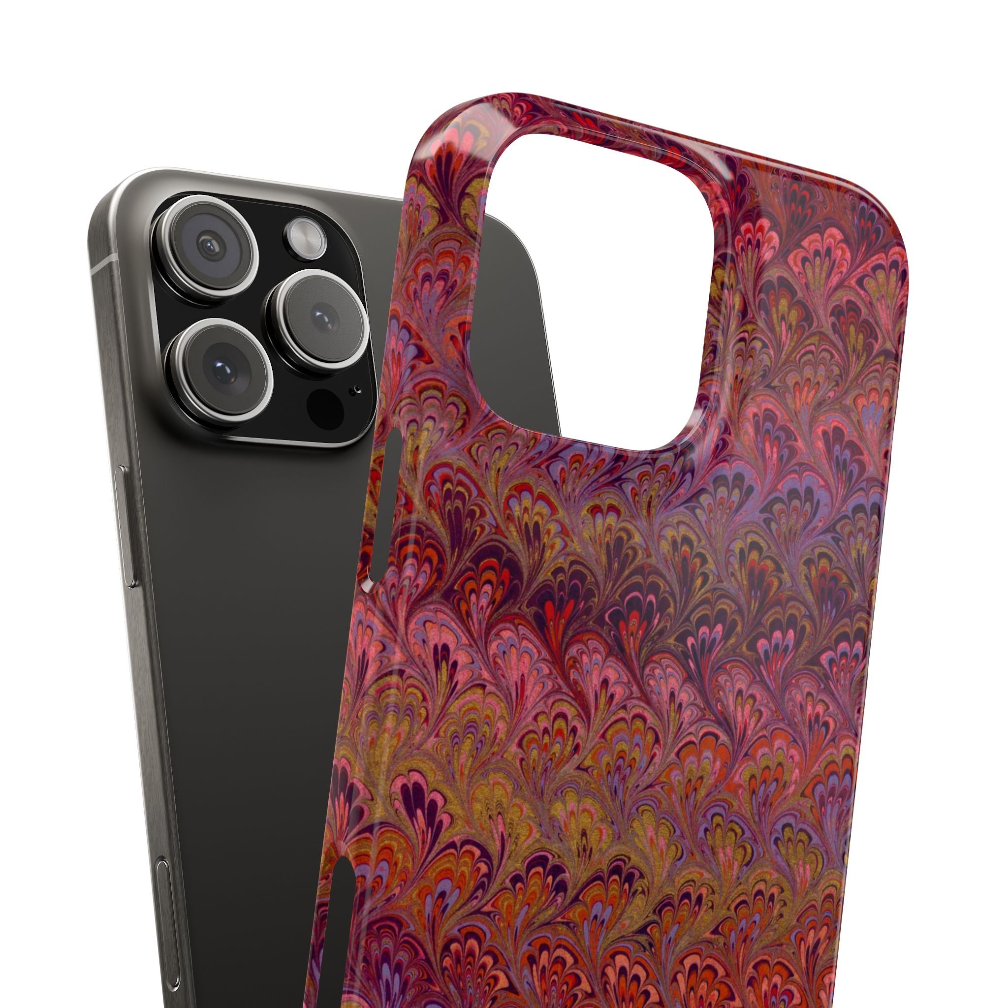 Reds, Lavenders, Marbled VIntage Design, Italian Feather Phone Case, Slim Phone Cases, IPHONE16 and all sizes
