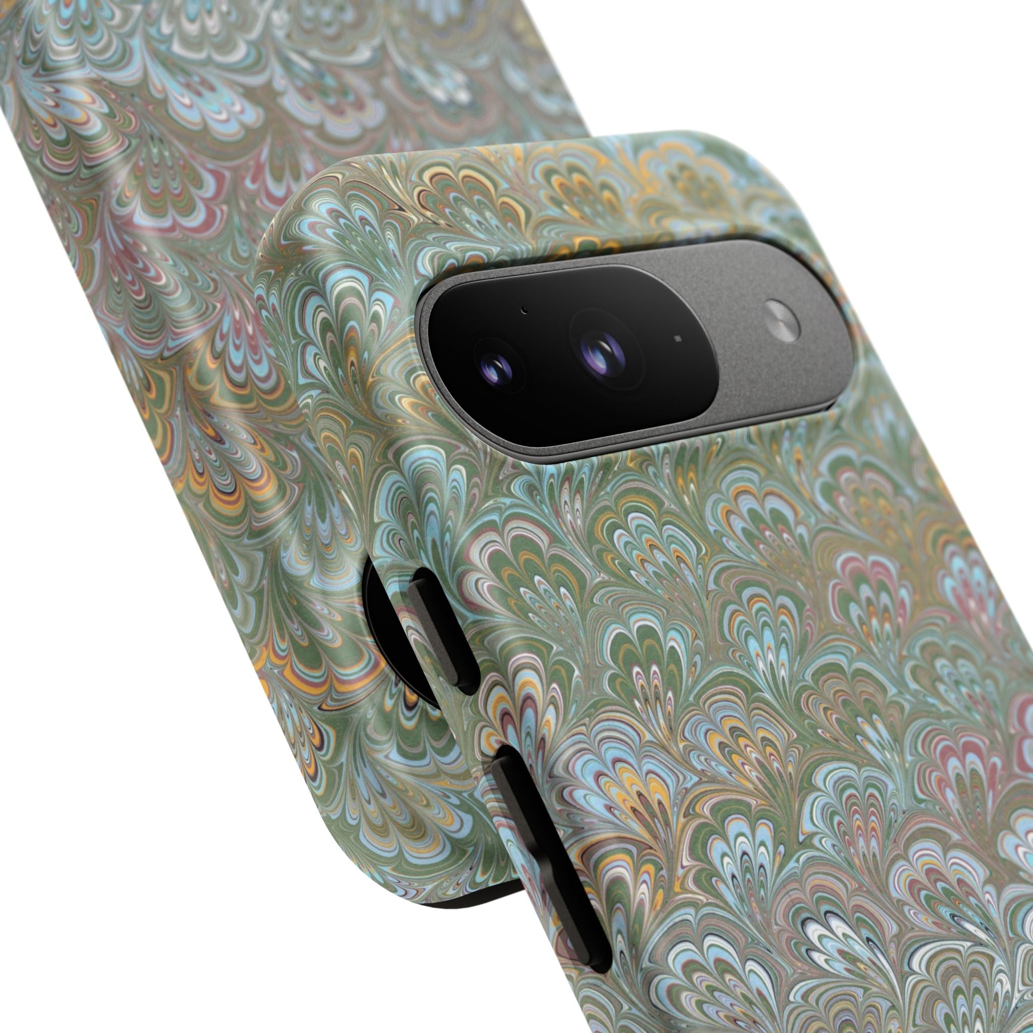 Blue and Green Feather Marbled Phone Case — Dual Layer - Tough Protective Phone Cover