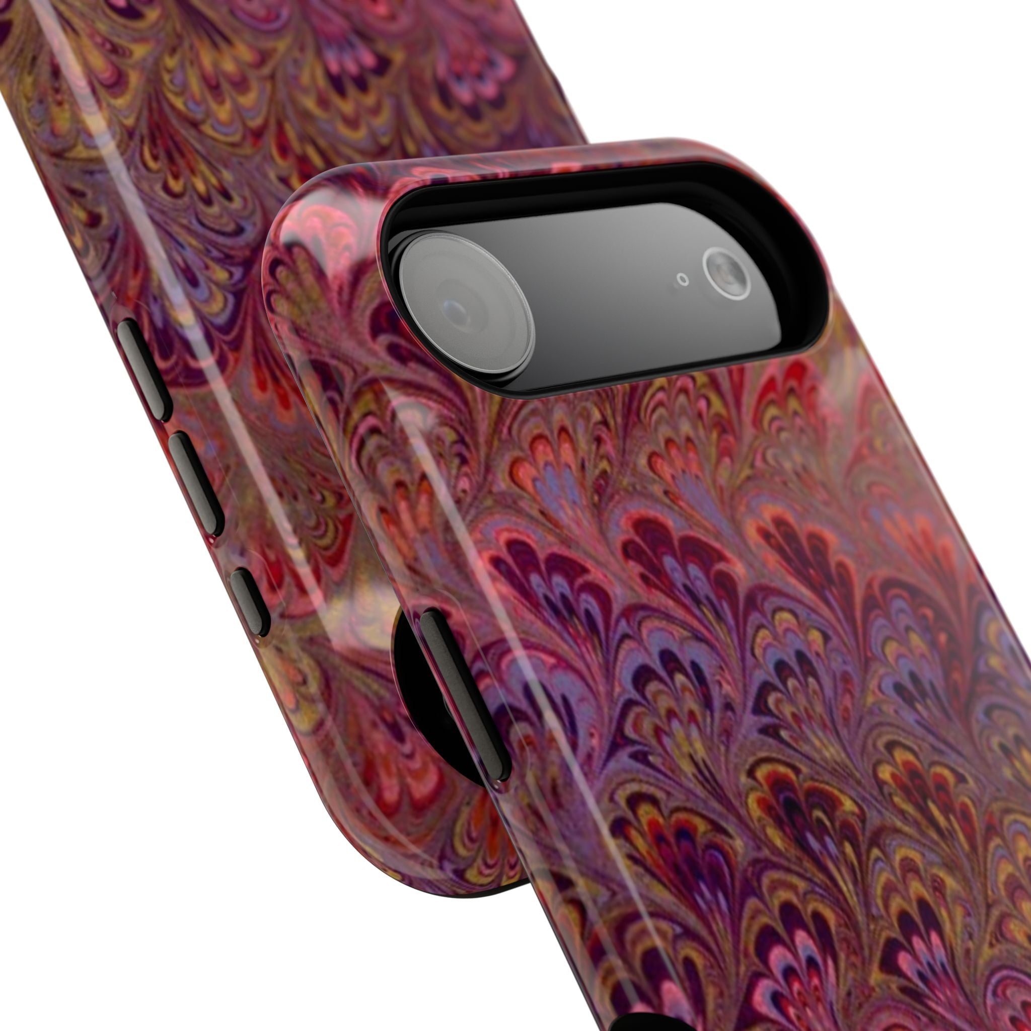Red, Burgundy, Lavender Italian Peacock Feather Design Phone Case