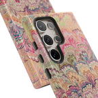 Pastel Pink + Green Feather Marbled Phone Case - Dual Layer Phone Cover
