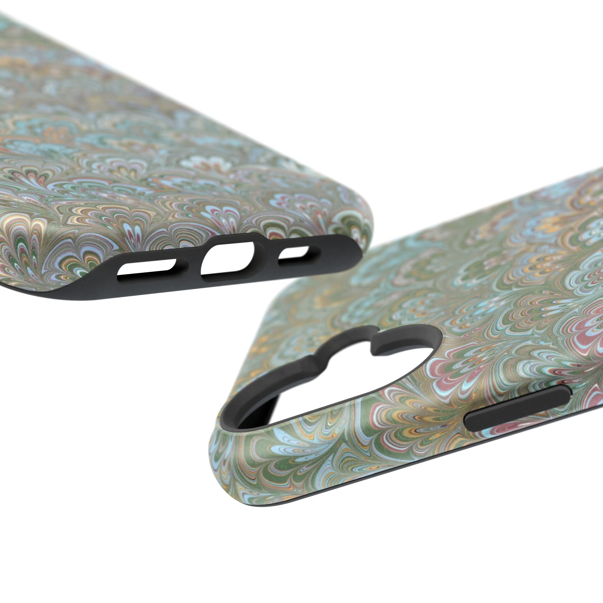 Green, Blue, + White Marbled Peacock - Dual Layer MAG SAFE Phone Case