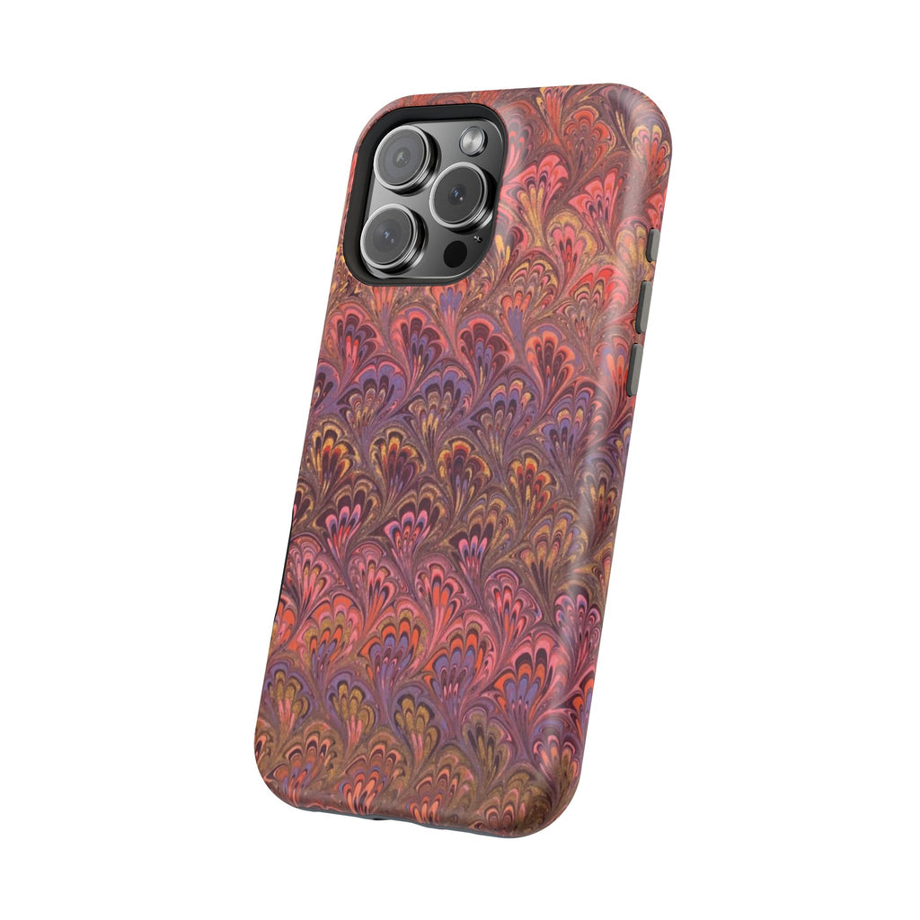 Mag Safe Marble iPhone Case - Red, Burgundy, Lavender & Gold Impact-Resistant