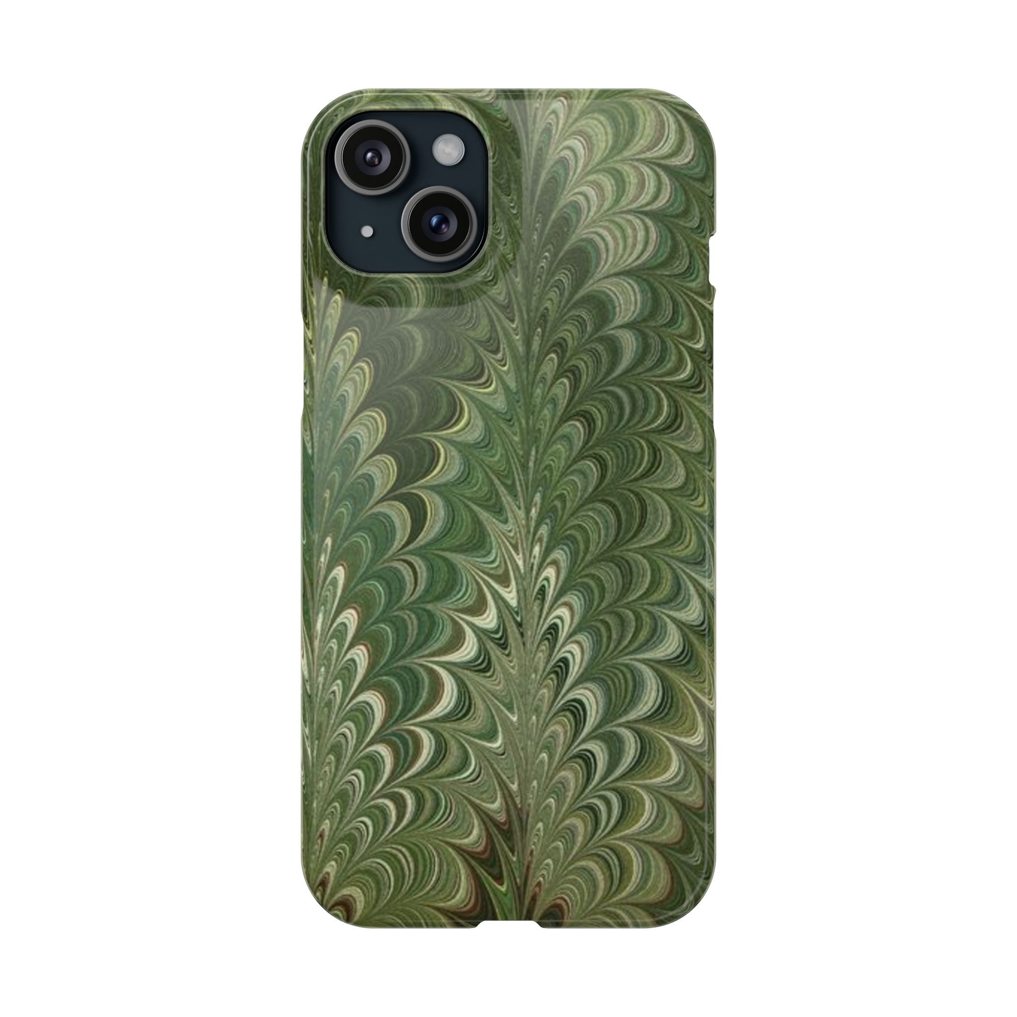 Green Marbled Slim Phone Case — Botanical Swirl Pattern Slim Case