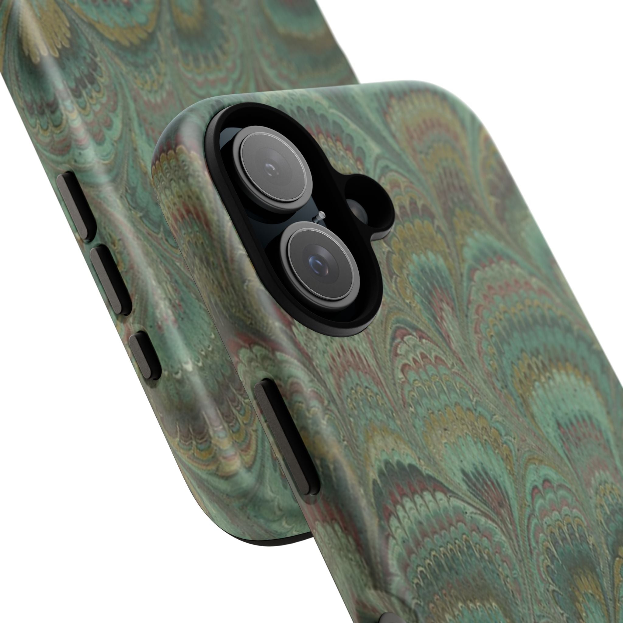 Marbled Peacock Durable Phone Case - Olive Green and Brown - Matte or Glossy