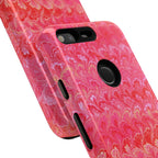 Pink and Gold Marbled Peacock Durable Phone Case - Olive Green and Brown - Matte or Glossy