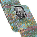 Blue, Green, Yellow Marbled Swirl - Single Layer Slim Phone Case