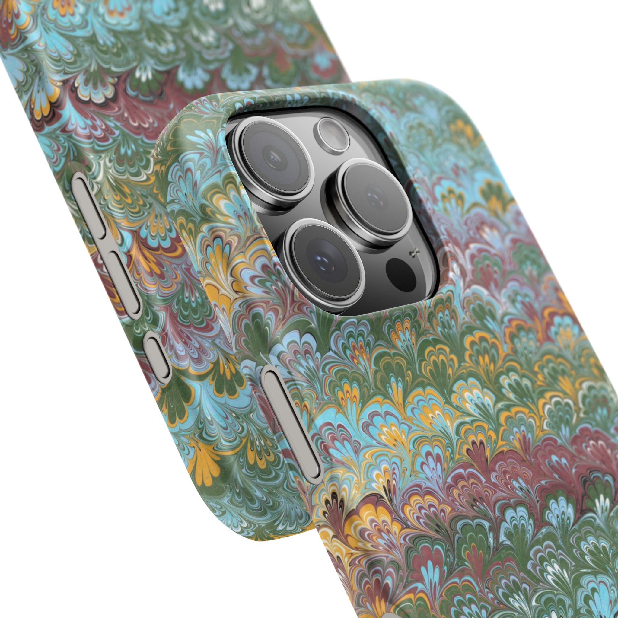 Blue, Green, Yellow Marbled Swirl - Single Layer Slim Phone Case