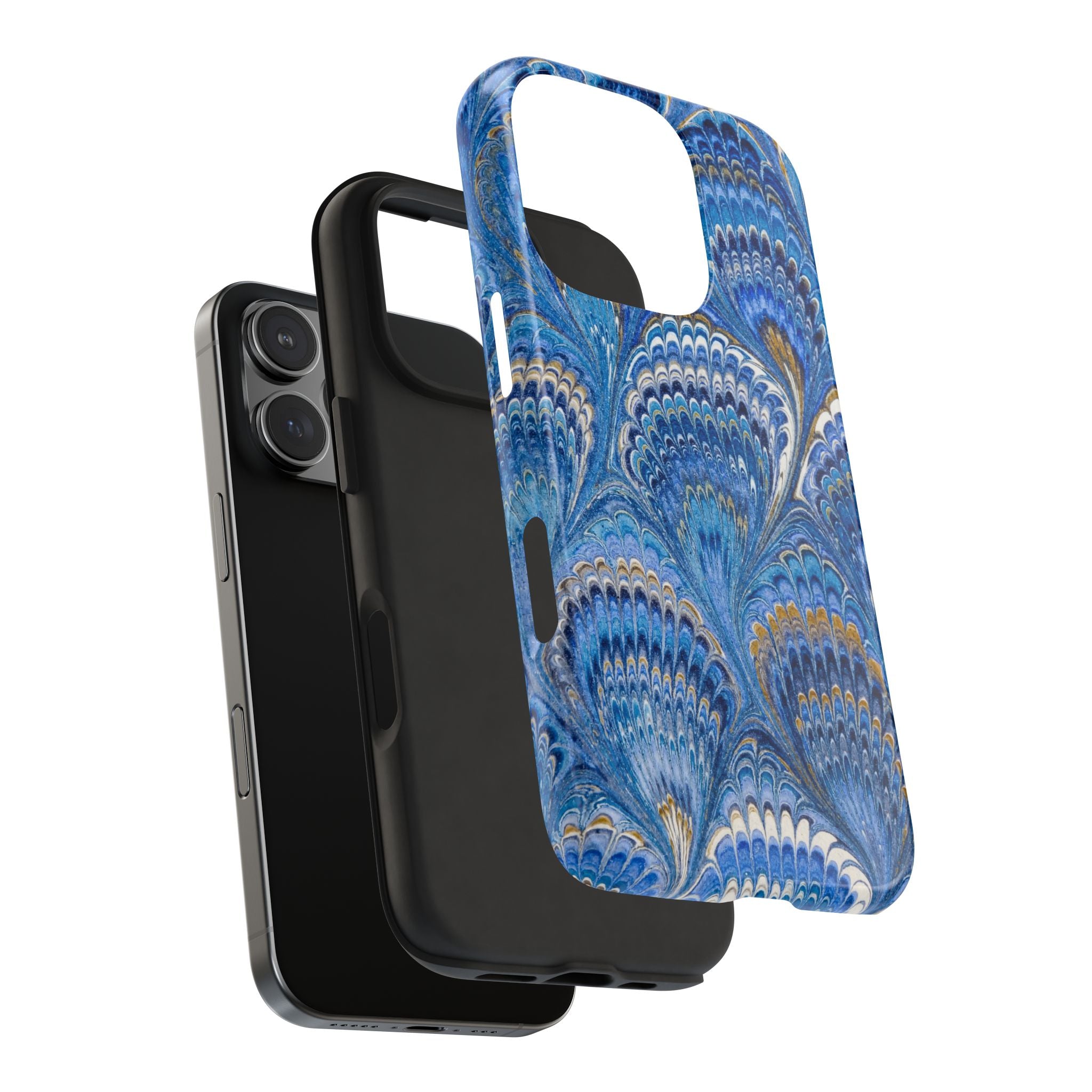 Blue Vintage Peacock Marbled Tough Phone Case - Dual Layer