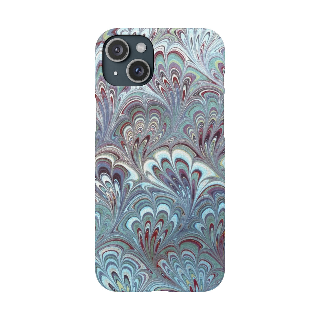 Marbled Feather Blue, White + Burgundy Swirl - Single Layer Slim Phone Case
