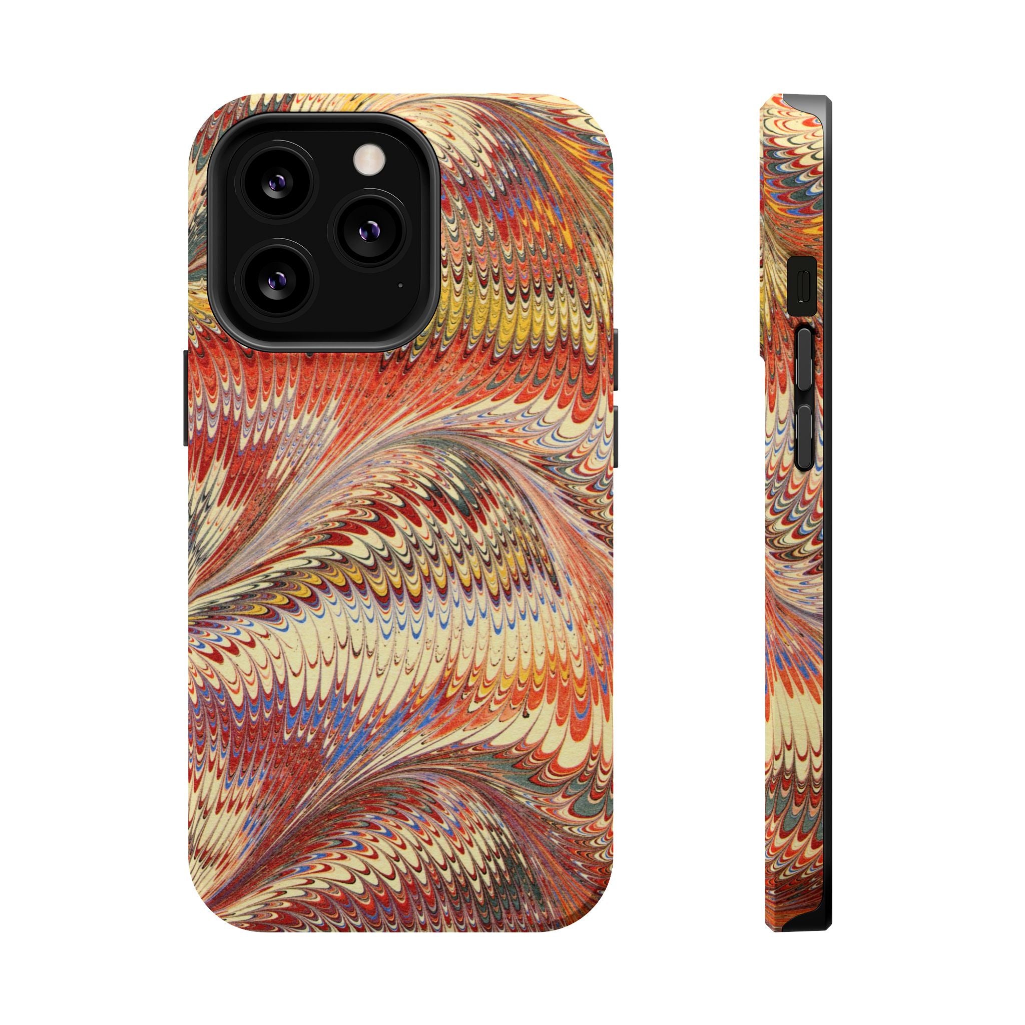 Rust + Gold Italian Marbled Design Magnetic MAG SAFE - Dual Layer Case - Glossy or Matte