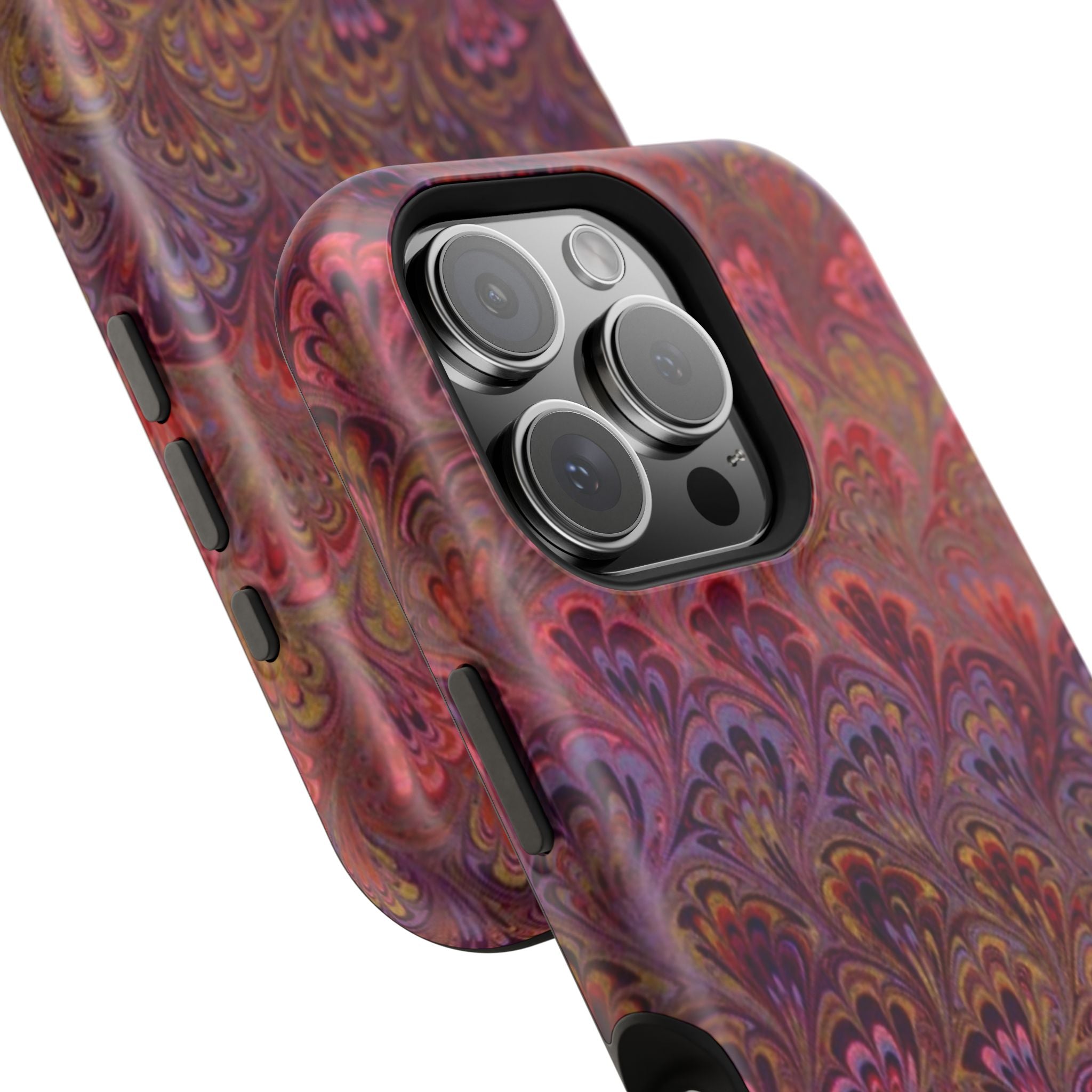 Red, Burgundy, Lavender Italian Peacock Feather Design Phone Case