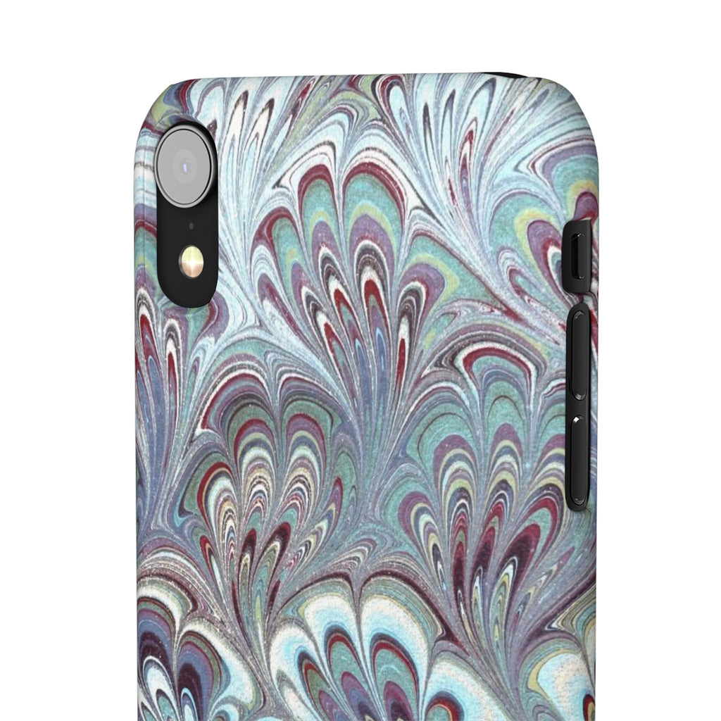 Marbled Feather Blue, White + Burgundy Swirl - Single Layer Slim Phone Case