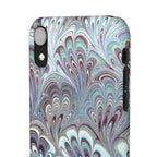 Marbled Feather Blue, White + Burgundy Swirl - Single Layer Slim Phone Case