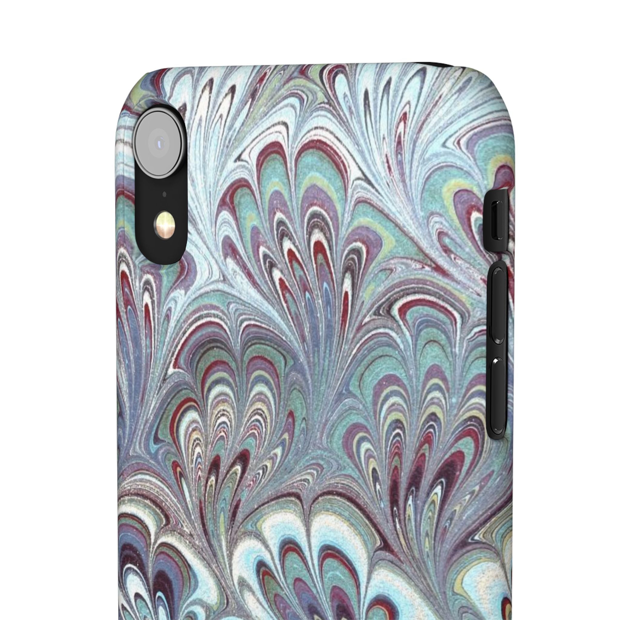 Marbled Feather Blue, White + Burgundy Swirl - Single Layer Slim Phone Case