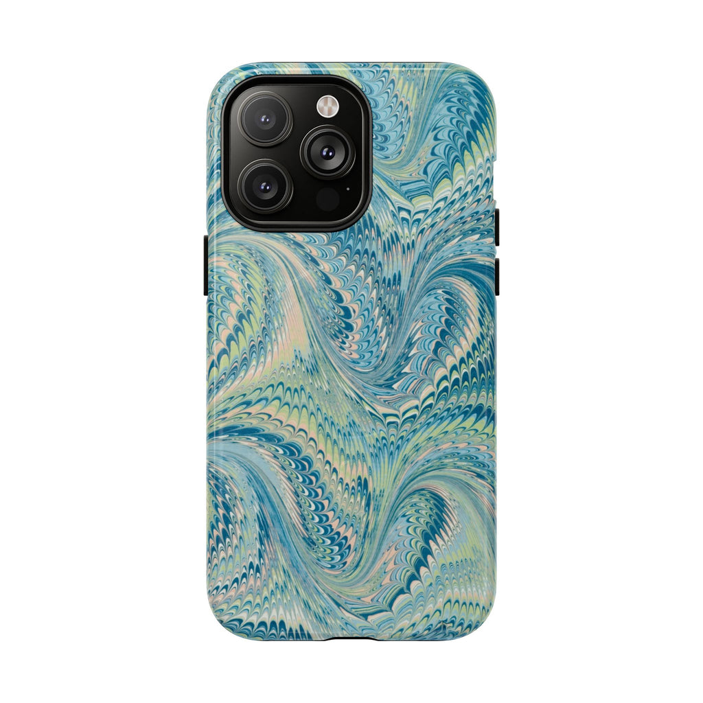 Aqua + Green Marble Phone Case - Impact-Resistant Durable - Dual Cover Design