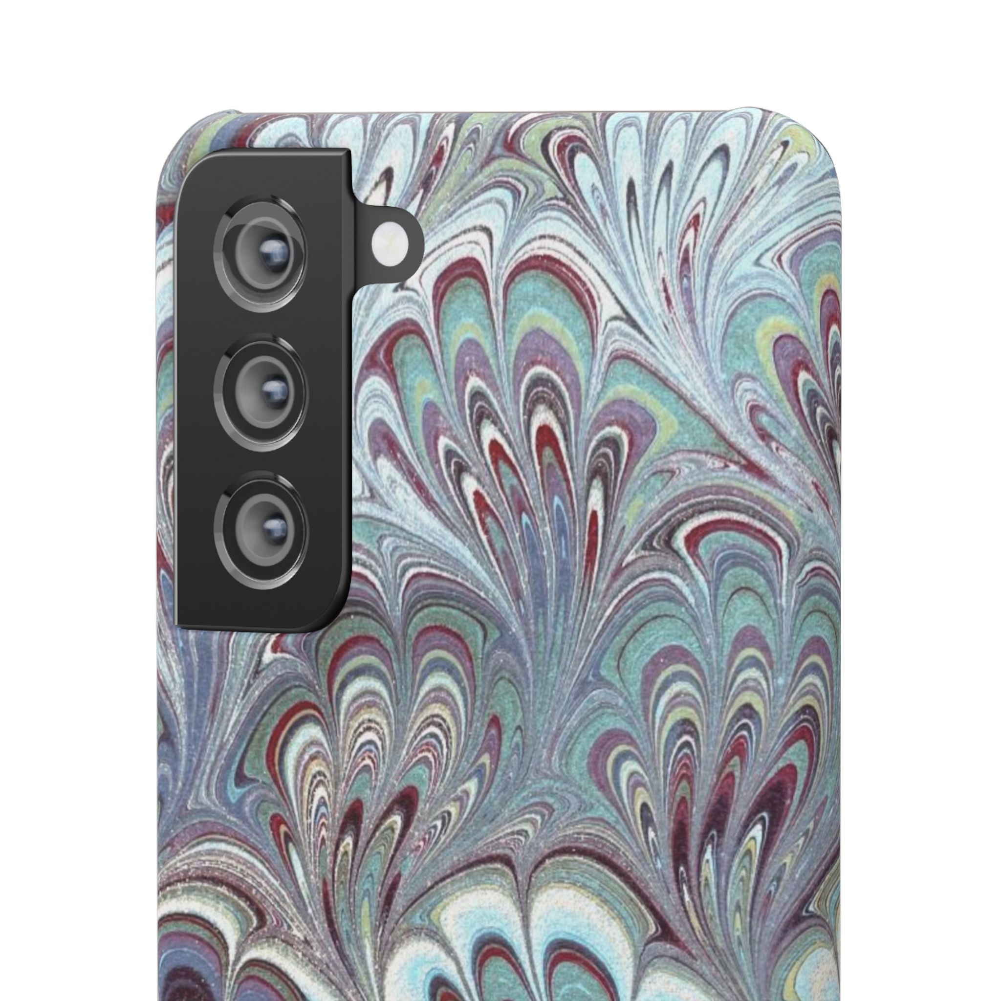 Marbled Feather Blue, White + Burgundy Swirl - Single Layer Slim Phone Case