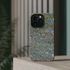 Green, Blue, + White Marbled Peacock - Dual Layer MAG SAFE Phone Case