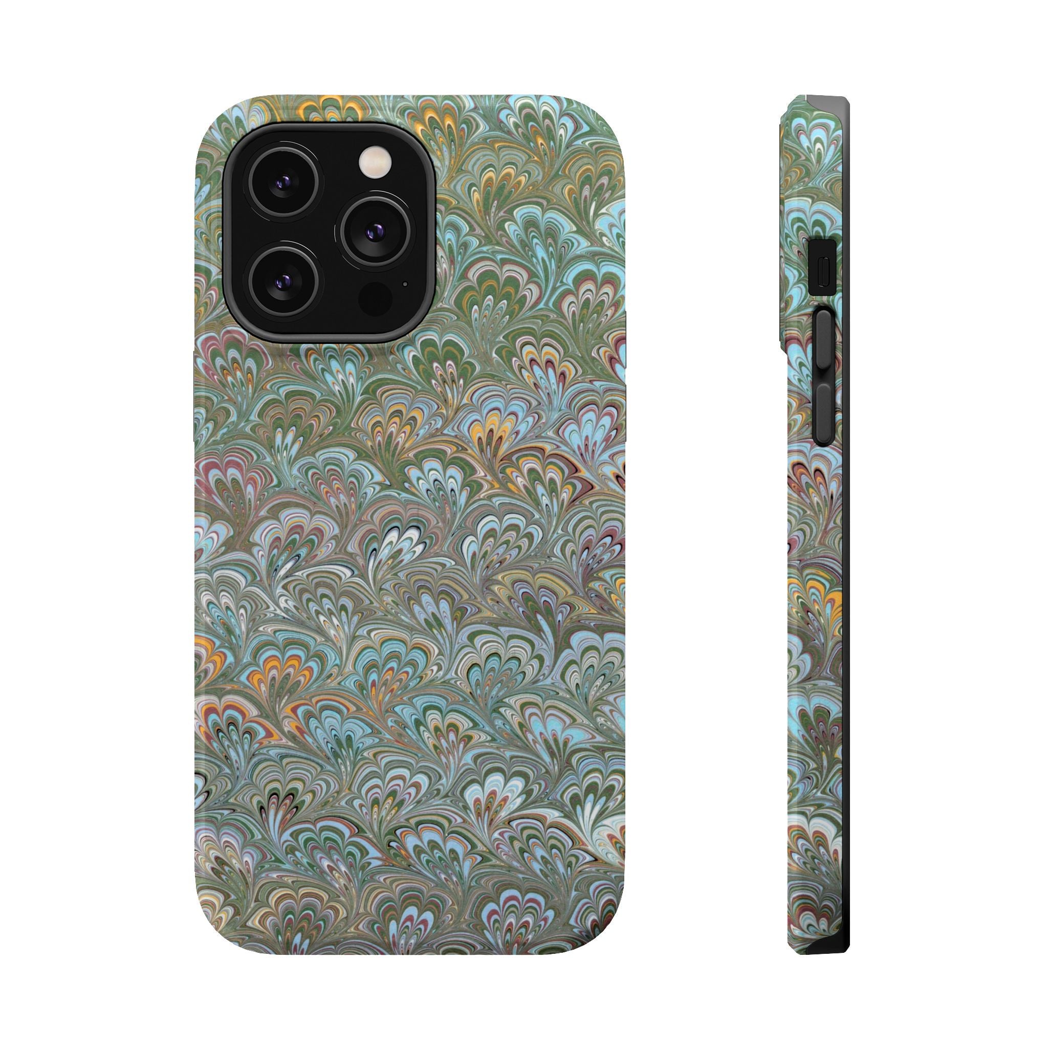 Green, Blue, + White Marbled Peacock - Dual Layer MAG SAFE Phone Case