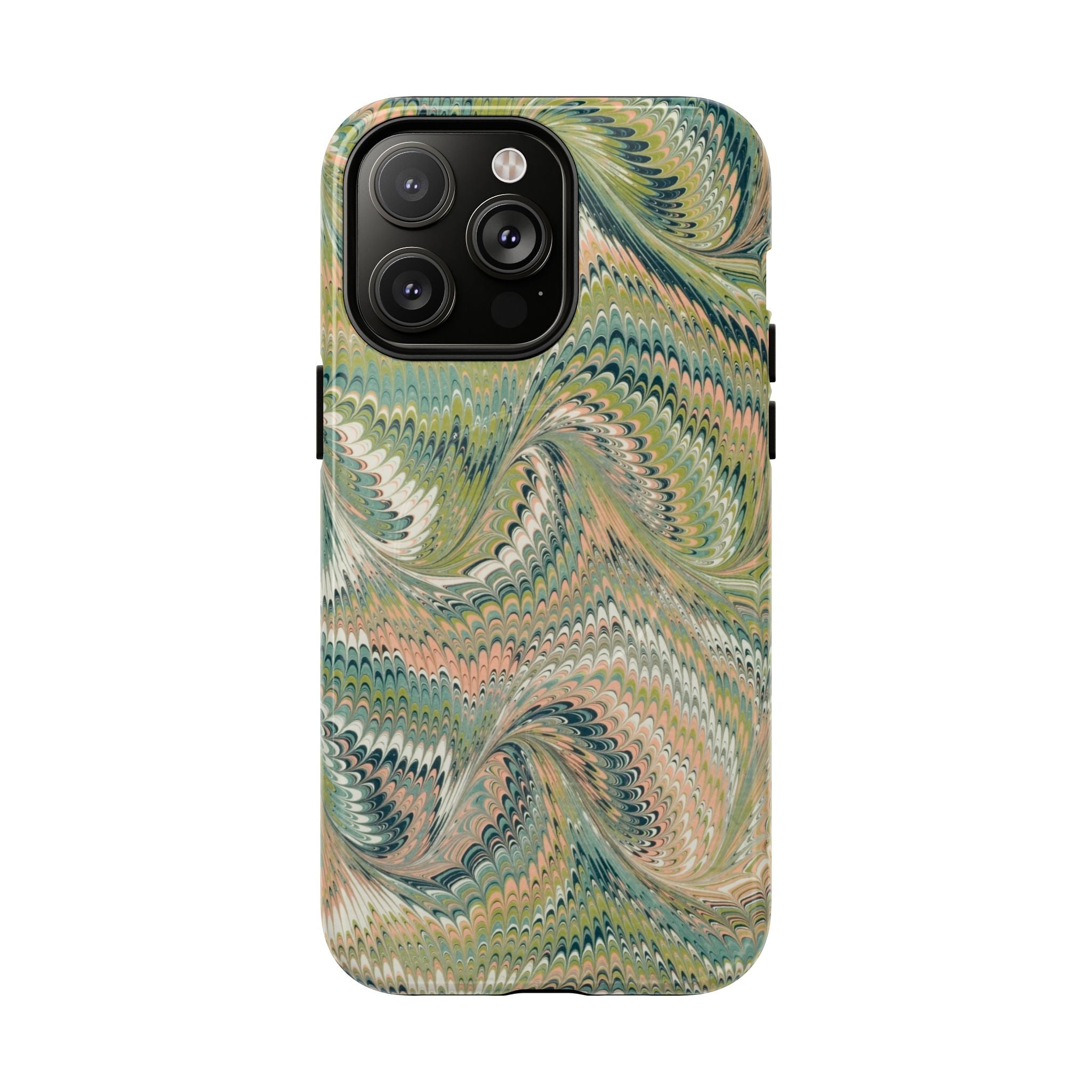 Florentine Marble iPhone Case | Inspired by Florence | Italian Marbled Paper Technique | Artisanal Green Swirl | Dual-Layer Protective Case | Matte or Glossy