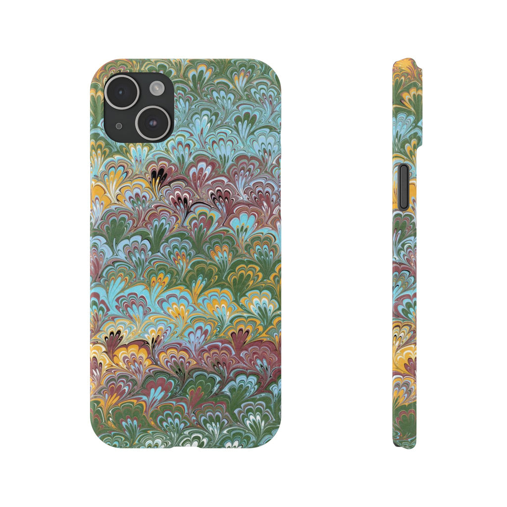 Phone Case with Design from Italy - Marbled "Peacock" Design, Green, Blue, Multi-Color Slim Phone Cases