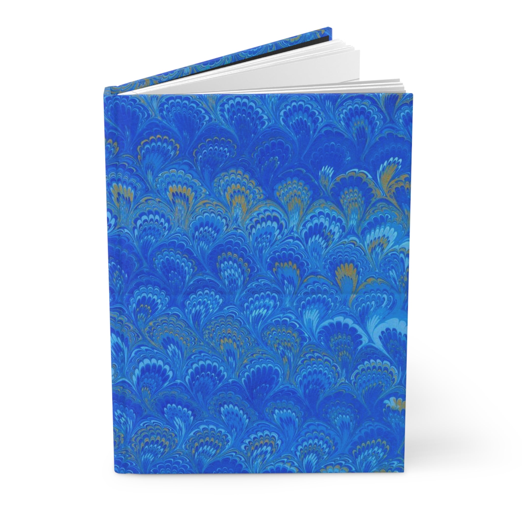 Blue Hand-Painted Italian Feather Marble Design on Hardcover Journal Matte