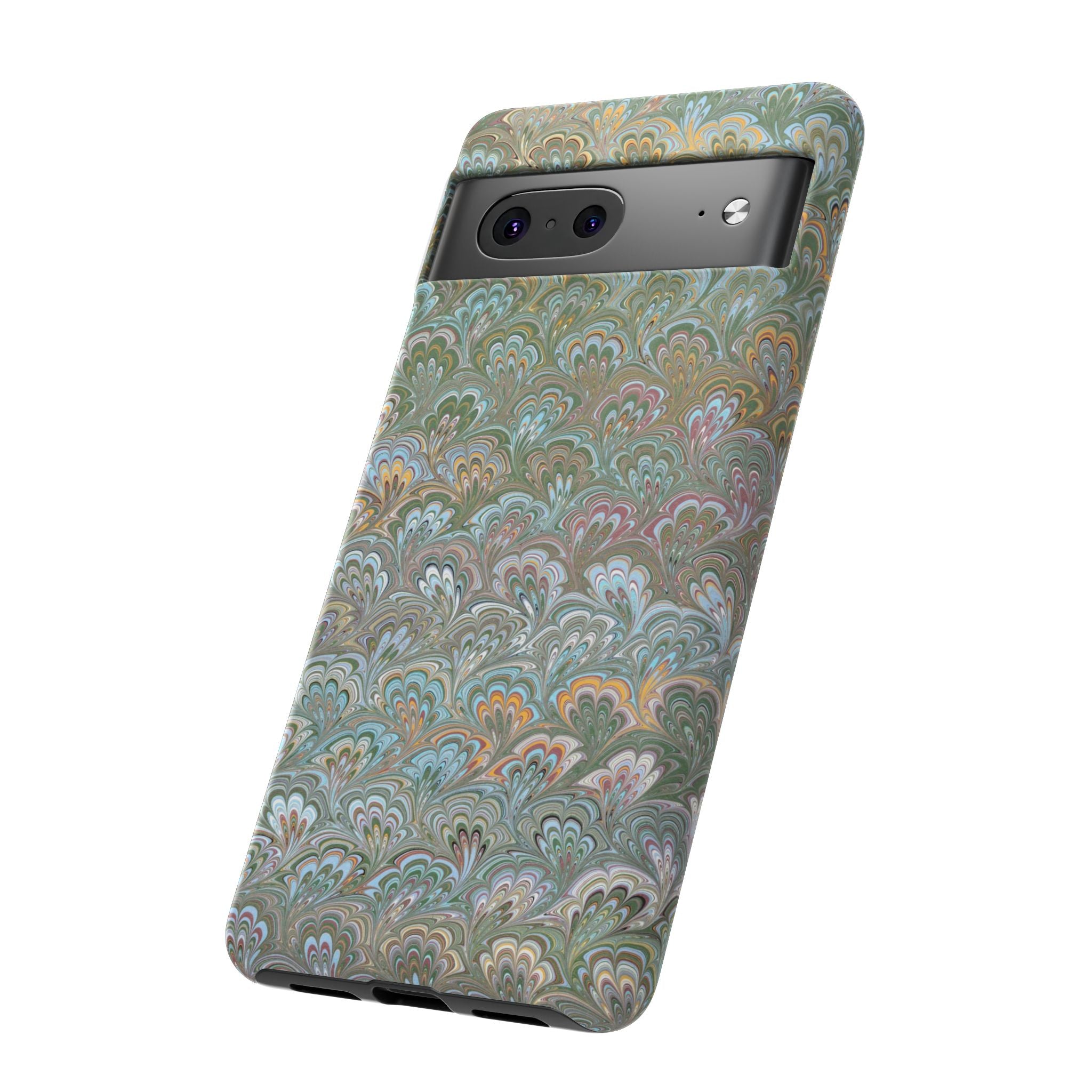 Blue and Green Feather Marbled Phone Case — Dual Layer - Tough Protective Phone Cover
