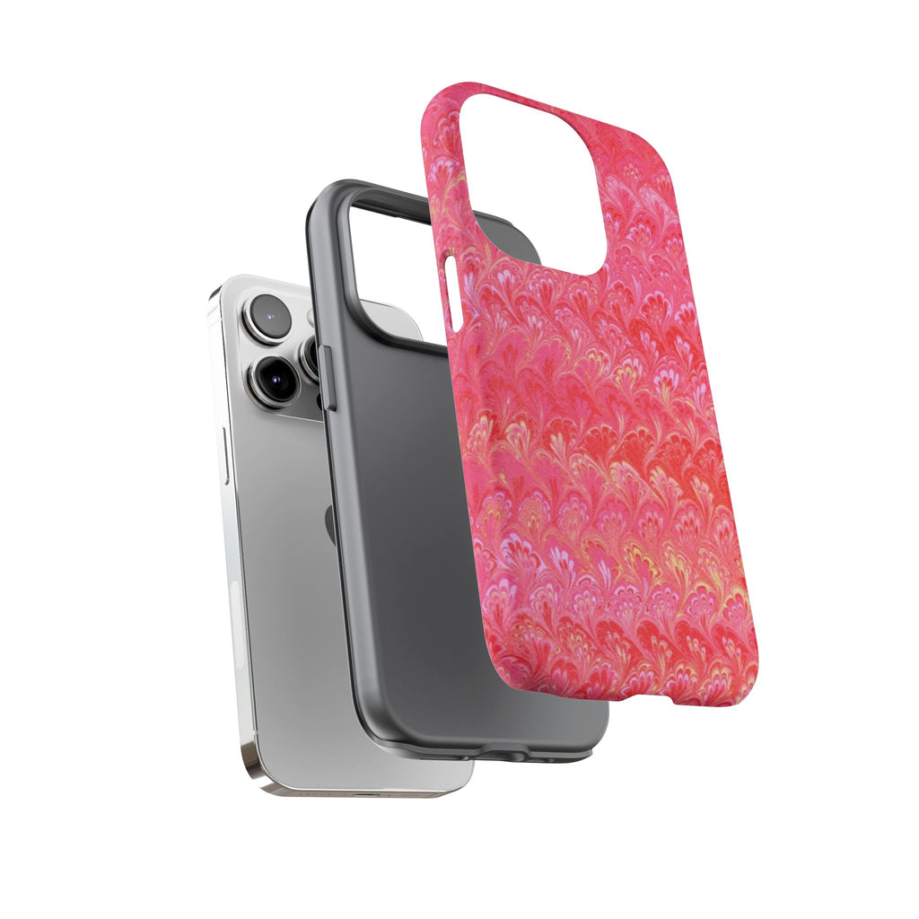 Pink and Gold Marbled Peacock Durable Phone Case - Olive Green and Brown - Matte or Glossy