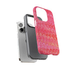 Pink and Gold Marbled Peacock Durable Phone Case - Olive Green and Brown - Matte or Glossy