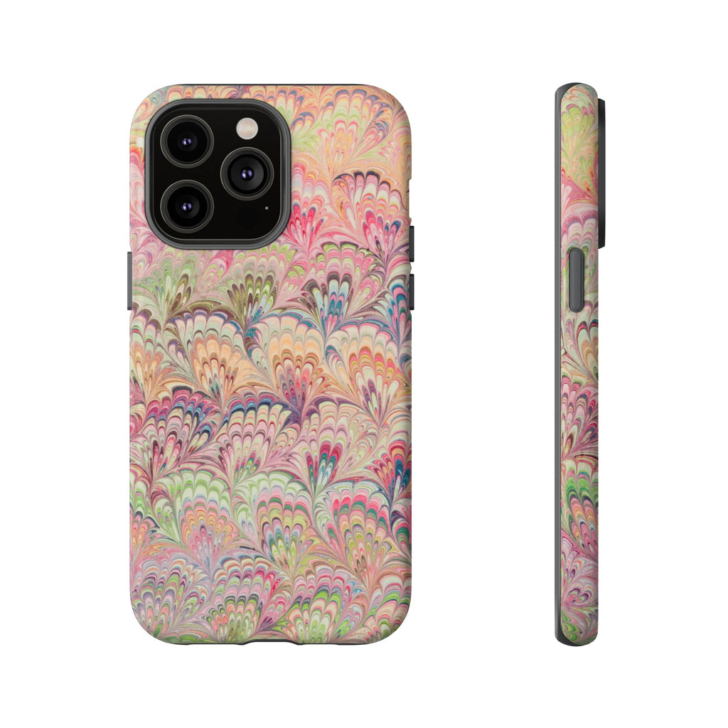 Pastel Pink + Green Feather Marbled Phone Case - Dual Layer Phone Cover