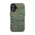 Marbled Peacock Durable Phone Case - Olive Green and Brown - Matte or Glossy