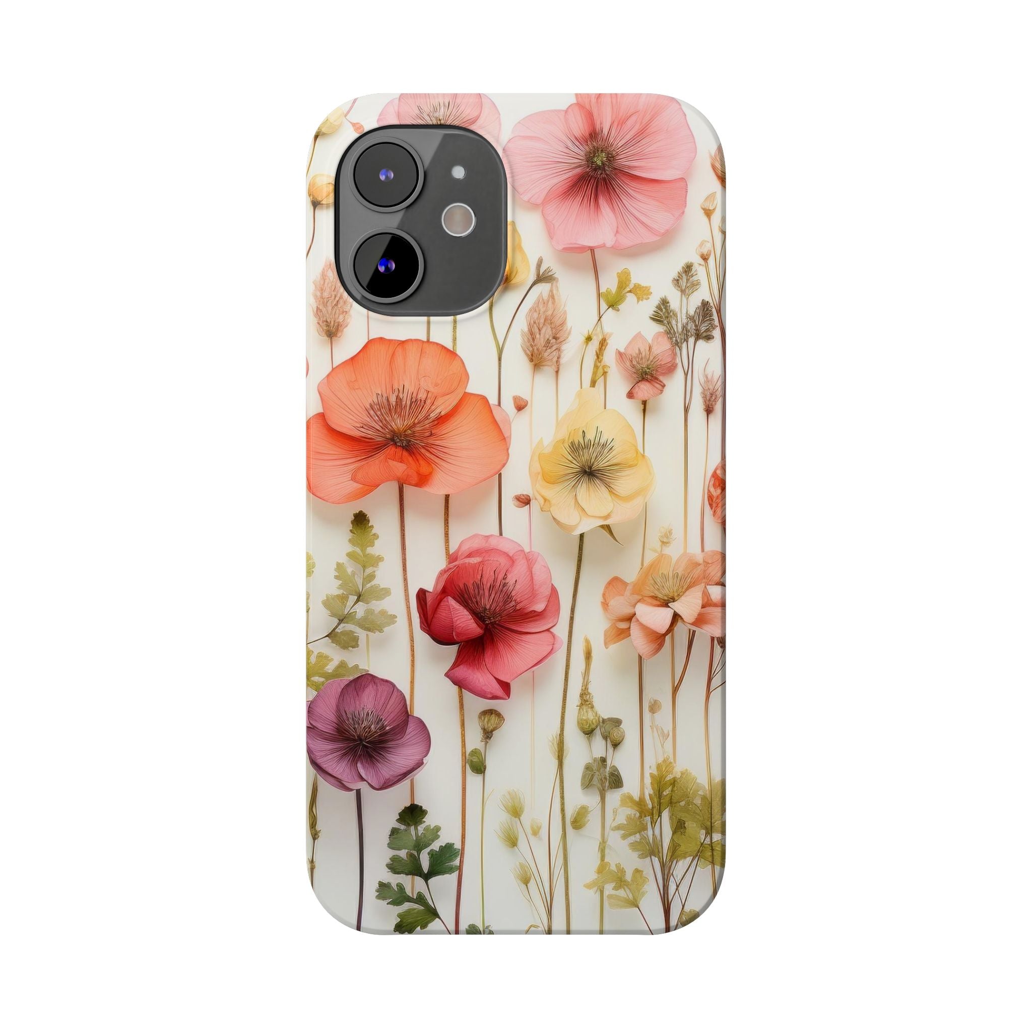 Slim Phone Case - Pink Floral Pressed Flowers iPhone 17 and Other Sizes - Glossy Finish