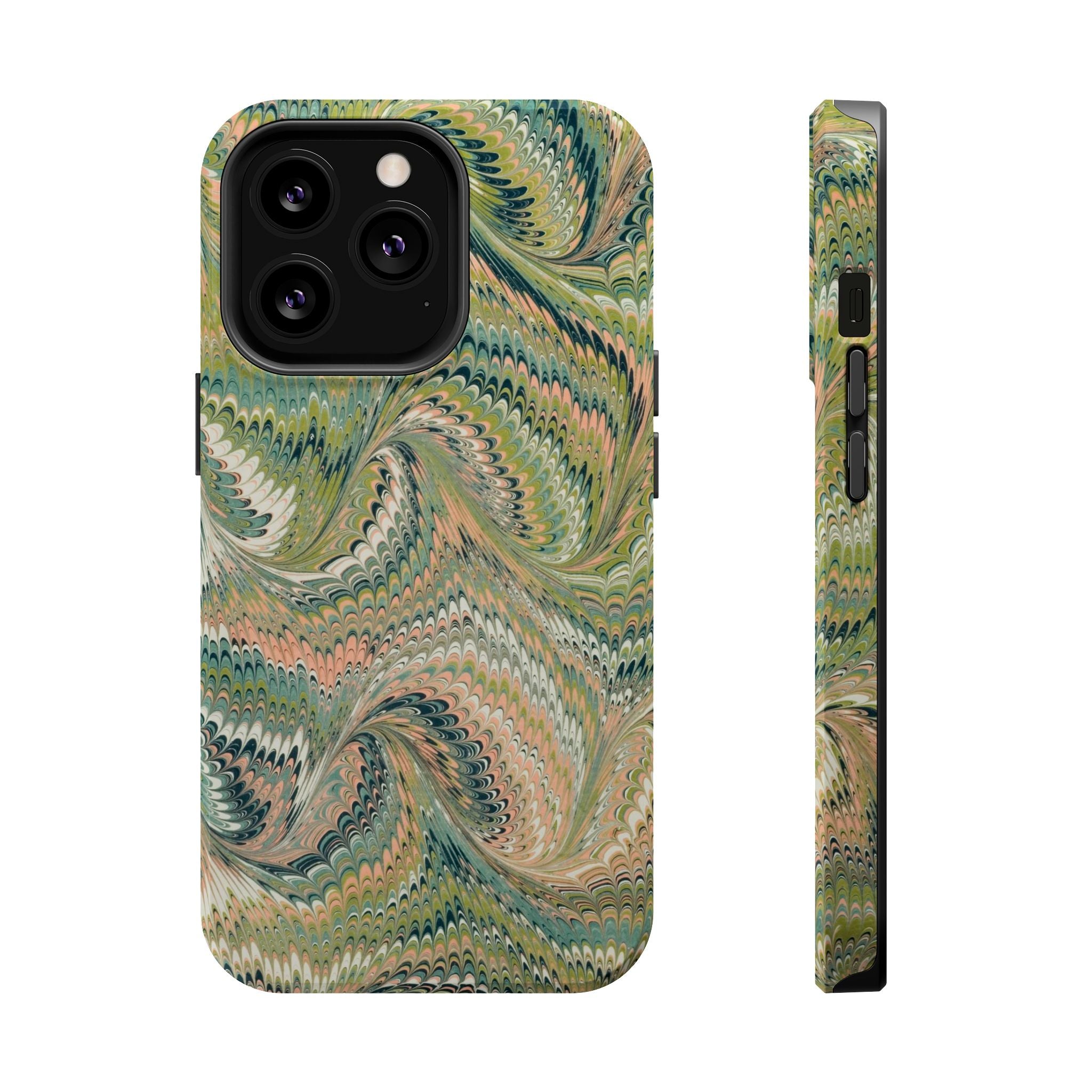 Green Pastel Italian Marble Design Magnetic MAG SAFE High Impact iPhone Cases