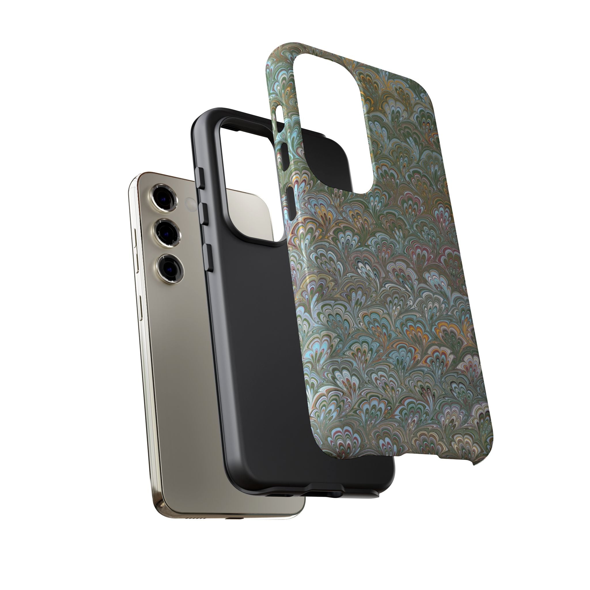 Blue and Green Feather Marbled Phone Case — Dual Layer - Tough Protective Phone Cover