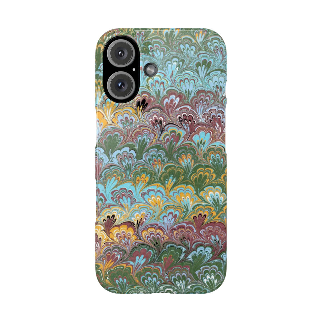 Phone Case with Design from Italy - Marbled "Peacock" Design, Green, Blue, Multi-Color Slim Phone Cases